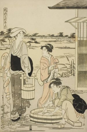 Ono no Komachi Washing the Copybook, from the series The Fashionable Seven Komachi by Chobunsai Eishi Oil Painting