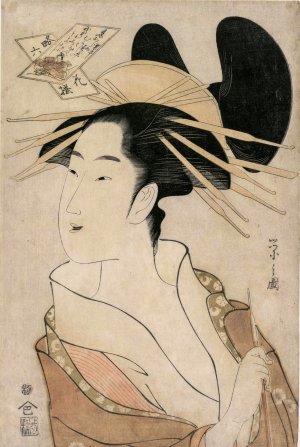 Portrait of a Courtesan Holding a Pipe by Chobunsai Eishi Oil Painting