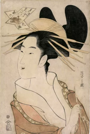 Portrait of a Courtesan Holding a Pipe by Chobunsai Eishi Oil Painting