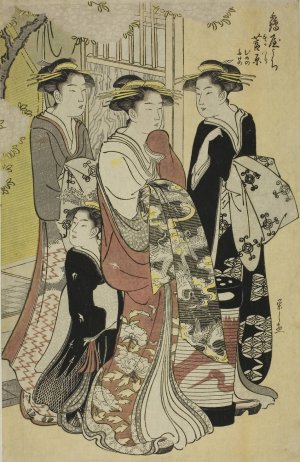 Sugawara of the Tsuruya with Attendants Mumeno and Takeno by Chobunsai Eishi Oil Painting
