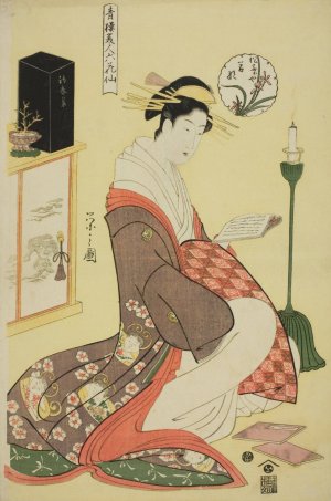 Wakana of the Matsubaya, from the series 'Beauties of the Pleasure Quarters as the Six Floral Immortals' by Chobunsai Eishi Oil Painting