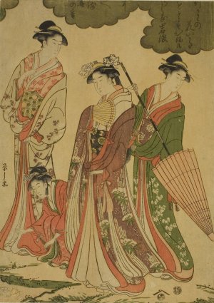 Women Viewing Cherry Blossoms II by Chobunsai Eishi Oil Painting