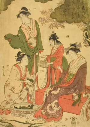 Women Viewing Cherry Blossoms by Chobunsai Eishi Oil Painting