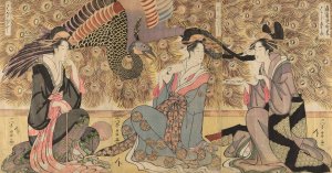 A parody of courtesans on display at the Ogiya by Chokosai Eisho Oil Painting