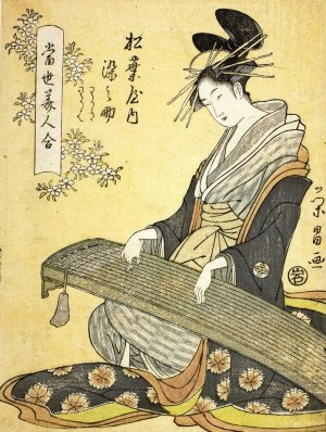 The Courtesan Somenosuke of the Matsubaya, and Attendants Wakagi and Wakaba, from the series “A Comparison of Contemporary Beauties by Chokosai Eisho Oil Painting