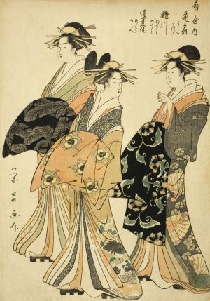 The Courtesans Hanaogi, Segawa, and Miyahito of the Ogiya by Chokosai Eisho Oil Painting