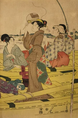 Women on a Fishing Boat II by Chokosai Eisho Oil Painting