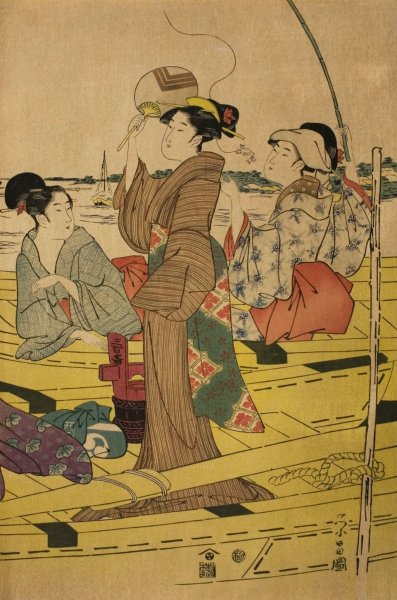 Women on a Fishing Boat II  by Chokosai Eisho - Hand-Painted Oil Painting Reproduction