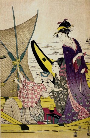 Women on a Fishing Boat III by Chokosai Eisho Oil Painting