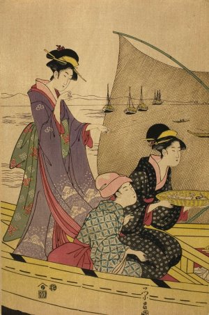 Women on a Fishing Boat by Chokosai Eisho Oil Painting