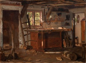 A carpenter's workshop by Christen Dalsgaard Oil Painting