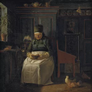 Christmas Morning in a Farmhouse by Christen Dalsgaard Oil Painting