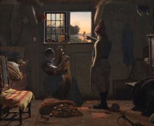 En fisker viser sin datter en bortsejlende bad by Christen Dalsgaard Oil Painting
