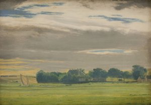 Landscape near the Town of Skive with Skivehus Manor, Jutland by Christen Dalsgaard Oil Painting