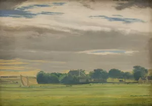 Landscape near the Town of Skive with Skivehus Manor, Jutland by Christen Dalsgaard Oil Painting