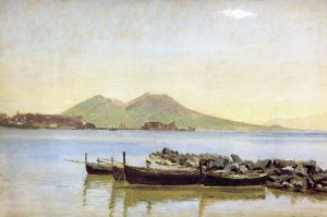 The Bay of Naples with Vesuvius in the Background by Christen Koebke Oil Painting