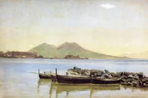 The Bay of Naples with Vesuvius in the Background by Christen Koebke - Oil Painting Reproduction