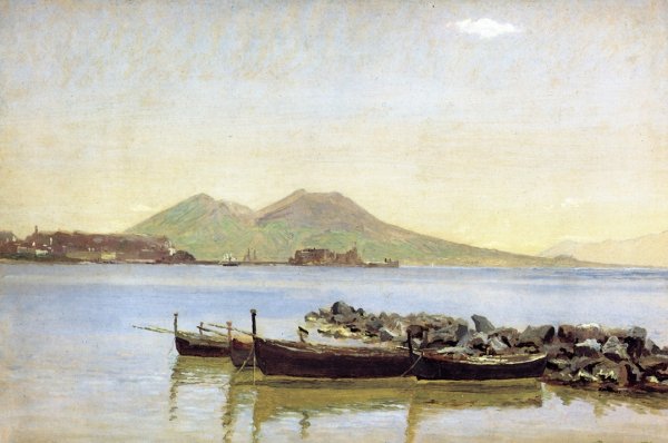 The Bay of Naples with Vesuvius in the Background by Christen Koebke - Hand-Painted Oil Painting Reproduction