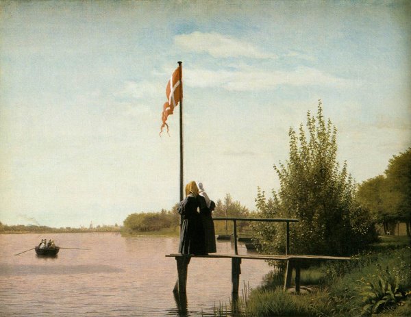 View of One of the Lakes in Copenhagen by Christen Koebke - Hand-Painted Oil Painting Reproduction