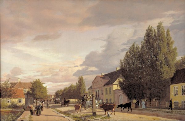 View of a Street in osterbro outside Copenhagen. Morning Light by Christen Kobke - Hand-Painted Oil Painting Reproduction