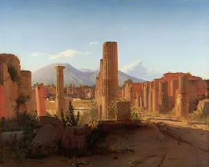 The Forum, Pompeii, with Vesuvius in the Distance by Christen Schjellerup Kobke Oil Painting