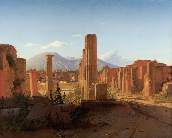 Main Product Photo of The Forum, Pompeii, with Vesuvius in the Distance  Painting by Christen Schjellerup Kobke