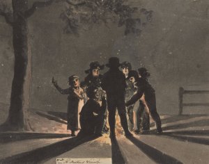 Children clustered around a Saint Martin's bonfire by Christiaan Andriessen Oil Painting