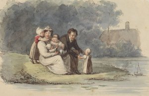 Familie zittend aan het water by Christiaan Julius Lodewijk Portman Oil Painting
