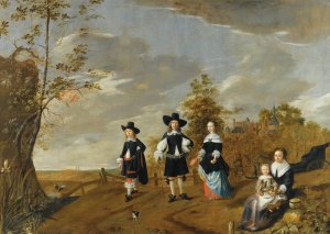 A Family Portrait In a Landscape Before Casteel Dursteede by Christiaen Van Colenbergh Oil Painting