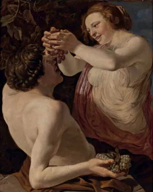 Nymph and Satyr by Christiaen Van Couwenbergh Oil Painting