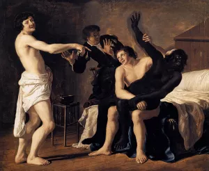 Three Young White Men and a Black Woman Oil painting by Christiaen Van Couwenbergh