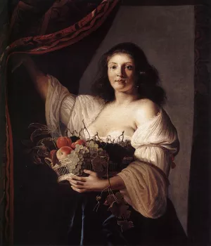 Woman with a Basket of Fruit by Christiaen Van Couwenbergh Oil Painting