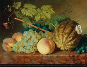 Fruit still life with a wasp and butterflies by Christiaen Van Pol Oil Painting