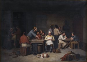 En scene i vaertshuset Brokkensbod by Christian Andreas Schleisner Oil Painting