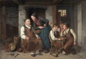 I en kobbersmeds vaerksted by Christian Andreas Schleisner Oil Painting