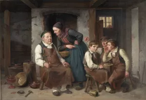 I en kobbersmeds vaerksted by Christian Andreas Schleisner Oil Painting