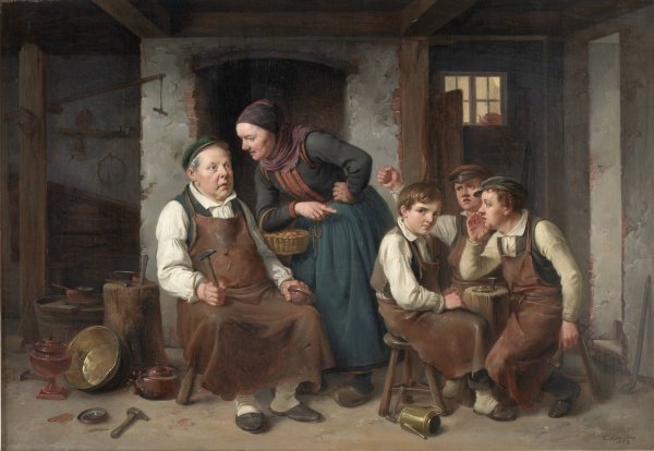 I en kobbersmeds vaerksted  by Christian Andreas Schleisner - Hand-Painted Oil Painting Reproduction