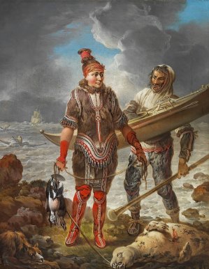 En GrOnlandsk Fisker og Fiskerinde efter Naturen by Christian August Lorentzen Oil Painting
