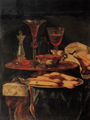 Still-Life with Crystal Glasses and Sponge-Cakes by Christian Berentz Oil Painting