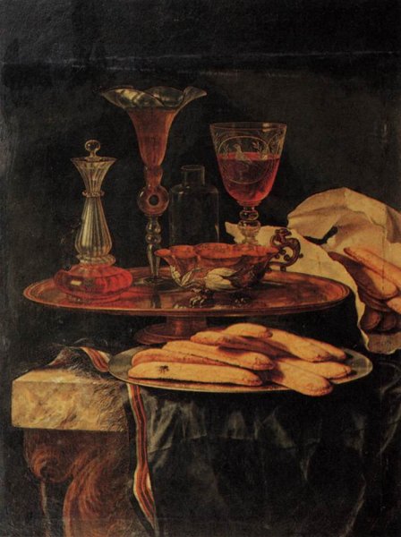 Still-Life with Crystal Glasses and Sponge-Cakes by Christian Berentz - Hand-Painted Oil Painting Reproduction