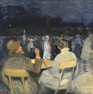 Aftenstemning i en park i Paris. I forgrunden sidder et par og betragter menneskemylderet foran sig by Christian Clausen Oil Painting