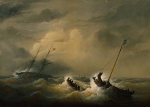 Die Rettung der Besatzung der Osterreichischen Brigg 'Pegno D'Amicizia'am 25. Oktober 1852 by Christian Cornelis Kannemans Oil Painting