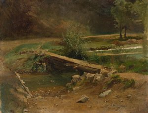 Bridge over a stream by Christian Friedrich Gille Oil Painting