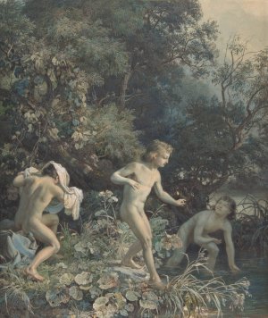 Riverside with Three Bathing Boys by Christian Friedrich Gille Oil Painting