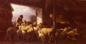 Feeding The Sheep by Christian Friedrich Mali Oil Painting