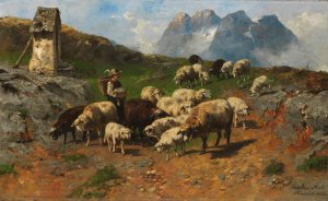 Hirtenjunge mit Schafen im Gebirge by Christian Friedrich Mali Oil Painting
