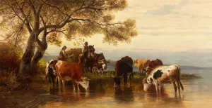 Landscape with Peasants and Cattle by Christian Friedrich Mali Oil Painting