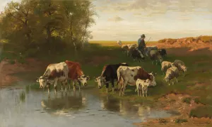 Vieh mit Hirte an der Furt by Christian Friedrich Mali Oil Painting