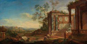 Gebirgige Flusslandschaft by Christian Georg Schutz The Elder Oil Painting