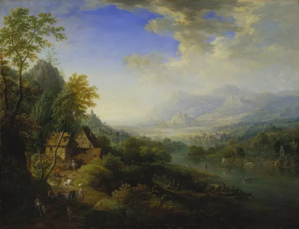 Landscape with River by Christian Georg Schutz The Elder Oil Painting ...